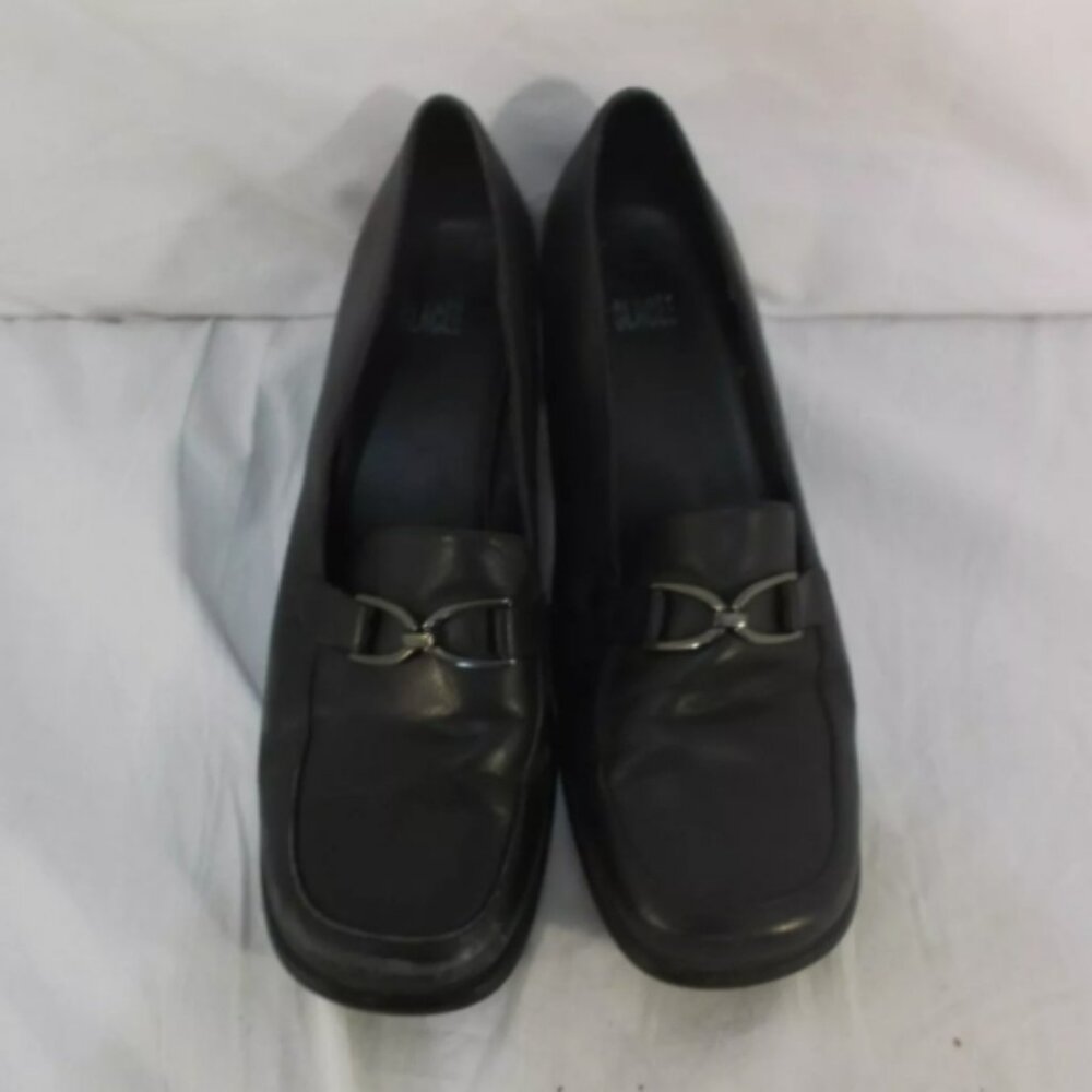 sz8 1/2M GRACEE BLACK LEATHER 2" CHUCKY HEELS SHOES WOMEN's KD 140298